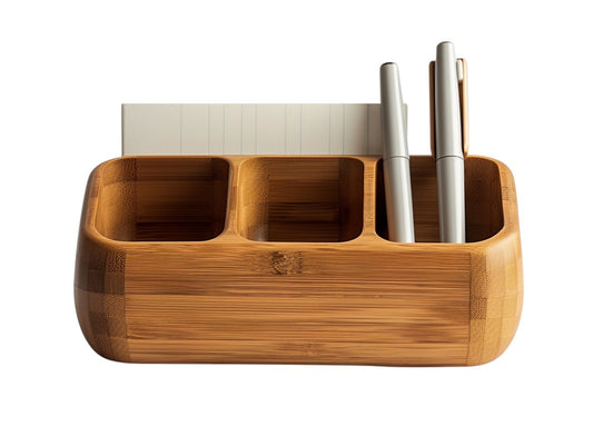 Aerovyn Minimalist Solid Wood Desktop Organizer - Multifunctional Bamboo Storage Box for Office Supplies and Stationery