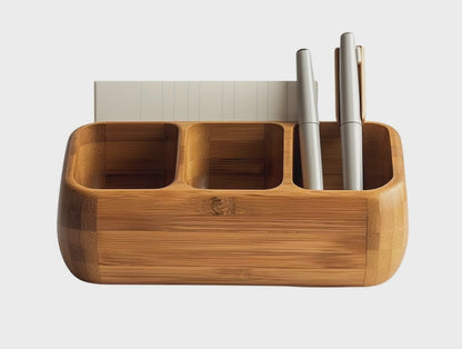 Aerovyn Minimalist Solid Wood Desktop Organizer - Multifunctional Bamboo Storage Box for Office Supplies and Stationery